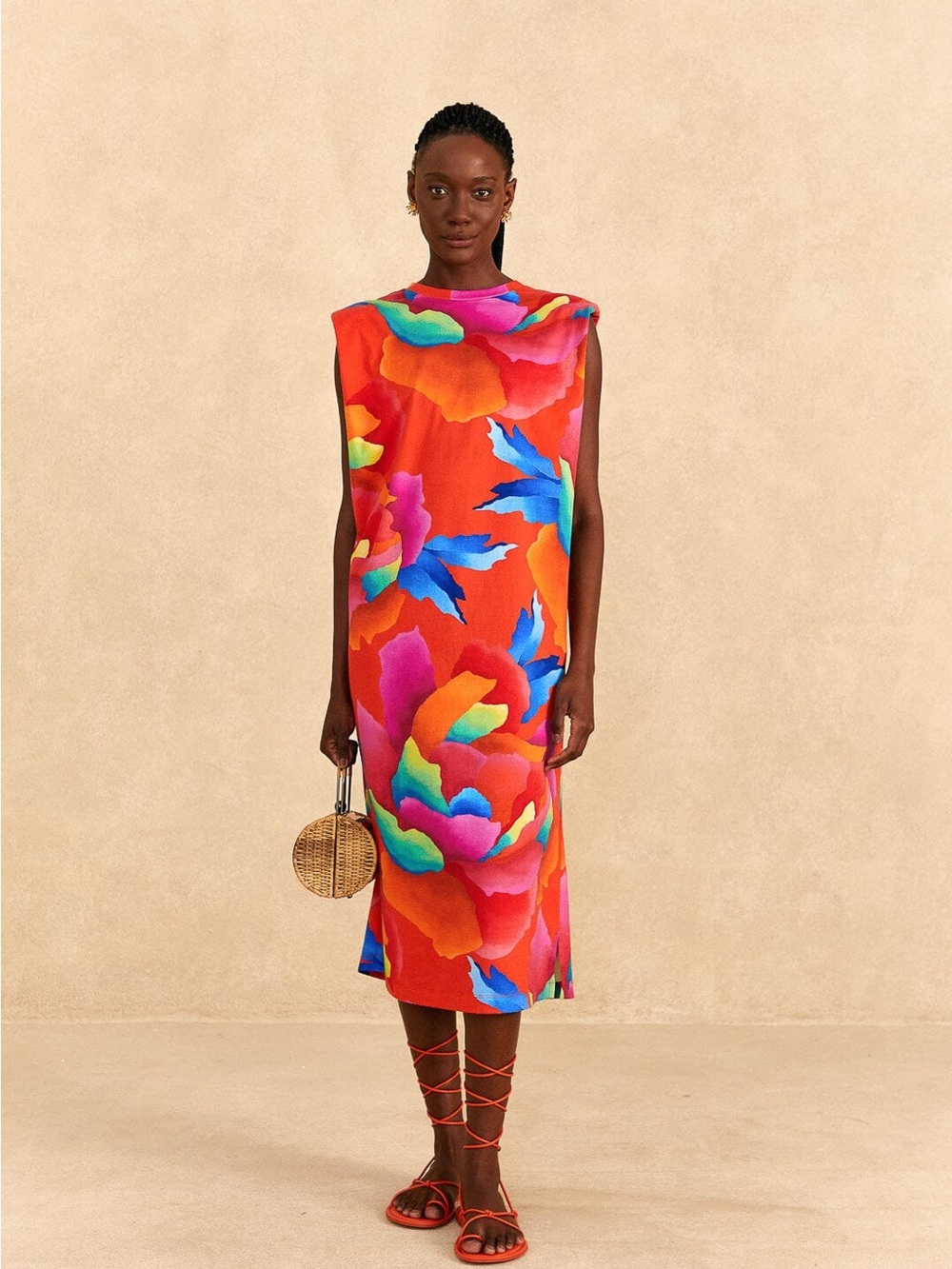 FARM Rio Multicolor Floral Midi Dress - Red, Pink, Blue, Orange